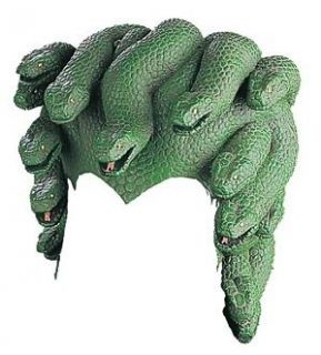 green medusa latex headpiece with snakes