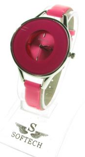 ladies mirror design h pink leather strap softech watch  15 
