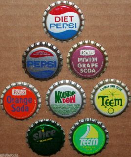 soda pop bottle cap collection 8 pepsi cola products time