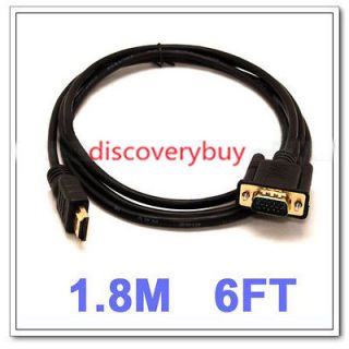 New 6Ft 1.8m HDMI Male to VGA 15 Pin HD 15 Male Cable for PC Black