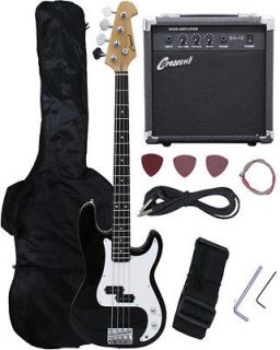 Newly listed NEW Crescent BLACK Electric Bass Guitar Combo+Strap+Gi 