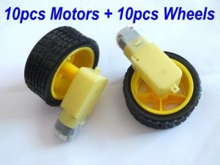 10pcs Uniaxial DC Gear Motor + Smart Car Robot Plastic Tire Wheel Gear 