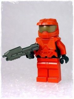 RED HALO MASTER CHIEF MINIFIGURE & ASSAULT RIFLE w LEGO PARTS