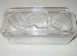 Vintage Federal Glass Oblong Covered Refrigerator Container with Lid