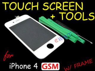 Replacement White Touch Screen Digitizer w/ Frame +Tools for iPhone 4 