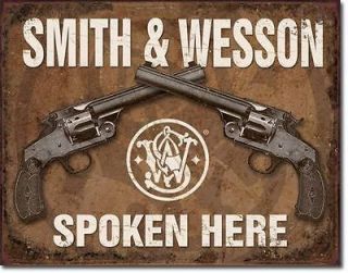 Nostalgic SMITH & WESSON Spoken Here Tin Sign Gun Pistol Weapon