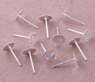 200 pcs Silver Plated Ear Stud Earrings Post Flat Pad Forms Findings 