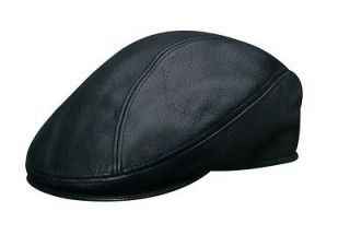 STETSON PREMIU​M Leather Black Nubuck Ivy Driving Flat Cap Hat Small 