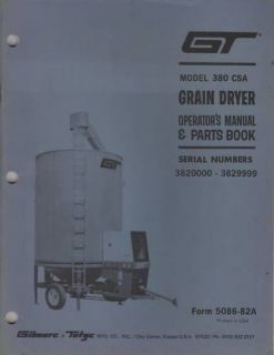 gt 380 csa grain dryer operator s manual parts book