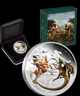 Tuvalu 2012 Dragons of Legend  St. George & Dragon $1 Silver Coin With 