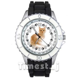 Turkish Angora Kitten Cat Mens Ladies Black Jelly Silicone Wrist Watch 