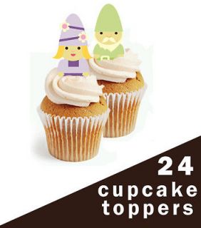 24 STAND UP Edible Cup Cake Toppers Garden Gnomes Birthday ❤