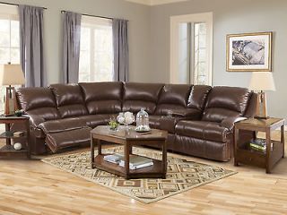 AUBURN MODERN BROWN BONDED LEATHER RECLINER SOFA COUCH SECTIONAL SET 