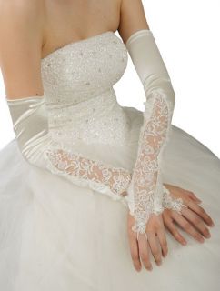 16 Extra Long Over elbow Satin Lace Gloves Fingerless Wedding Bridal 