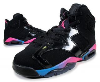 Nike Air Jordan 6 VI Retro GS Black/Pink/Blue Rainbow 543390 050 Girl 