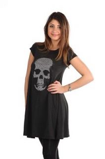 vil Bamboo Tee shirt Dress Embellished w/crystal Black Skull Black 