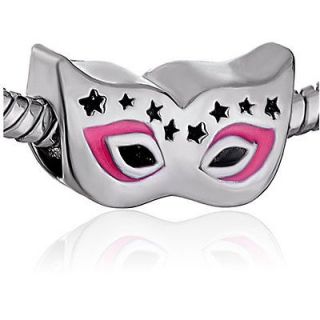 PUGSTER PARTY MASK WITH PINK ENAMEL SILVER TONE CHARM BEAD FOR B30