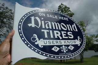 OLD STYLE DIAMOND TIRE CAR & TRUCK VINTAGE TYPE FLANGE SIGN REAL 