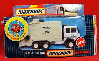 Vintage 1987 MATCHBOX White Superkings K 133 Refuse Trash Truck In Box