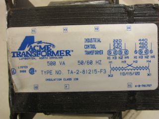 ACME TA 2 81215 F3 500VA 240/480V to 120V Transformer, Used