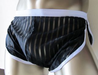 K212A Mens Side Split Short Loungewear C thru striped knit Black W