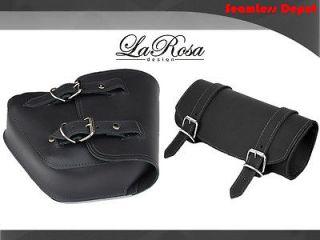 La Rosa Harley Softail Black Leather Swing Arm Saddle Bag + Front Tool 
