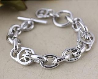 New Silver Michael Kors Logo Lock Charm Bracelet $95 freeshipping