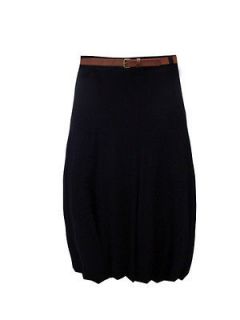 LADIES PLUS SIZE LONG BLACK LOOSE PLEATED SKIRT WITH BELT #298