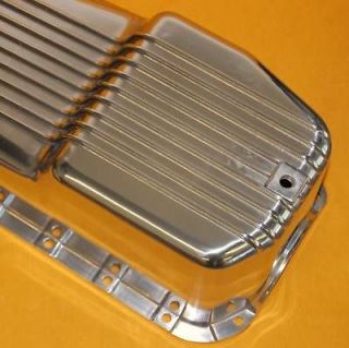 SBC Polished Aluminum Finned Oil Pan Chevy 79 Down 2Pc Rear Main 