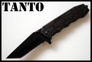Black Tanto Spring Assisted Open Pocket Knife Tactical Combat 