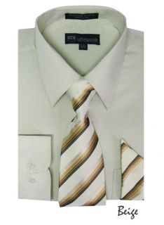 Mens Milano Moda Dress Shirt + Matching Tie + Handkerchief Set 20 