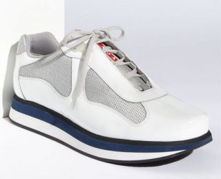 NIB Prada Mens Americas Cup White Leather Double Sole Sneaker   11.5 