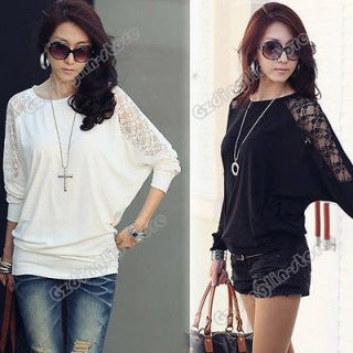 New Womens Loose Batwing Dolman Long Sleeve Lace Casual Tops T Shirt 