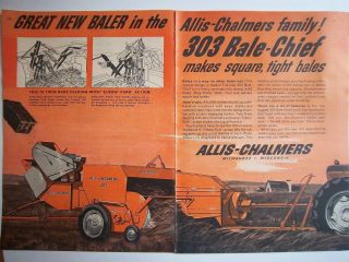 1963 Vintage ALLIS CHALMERS 303 Bale Chief Hay Baler Two Page Ad
