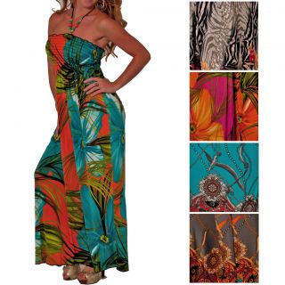 Sleeveless Long Printed Summer Sundress Beach Beaded Halter Maxi Dress 