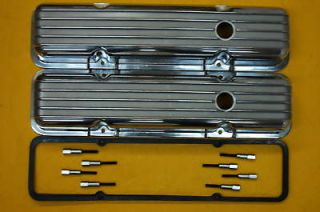 SBC Chevy Polished Aluminum Valve Covers Short Finned And Gaskets and 