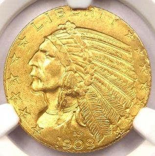 1909 Indian Gold Half Eagle $5   NGC MS63   RARE Uncirculated Gold 