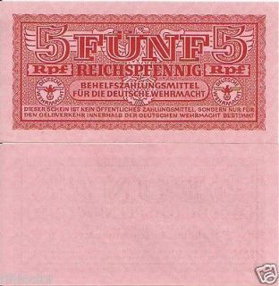 Newly listed GERMANY NAZI PAPER 1942 WERHMACHT 5 REICHSPFENNIG 