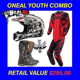 NEAL MX INVADER YOUTH HELMET ELEMENT PANT JERSEY RED/BLACK MOTOCROSS 