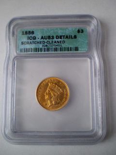 1856 indian princess head three dollar gold piece au 53