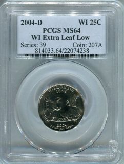 2004 d pcgs ms64 extra leaf low wisconsin quarter time