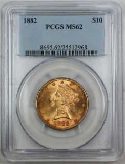 1882 Liberty $10 Gold Coin, PCGS MS 62, Better Coin, Eagle
