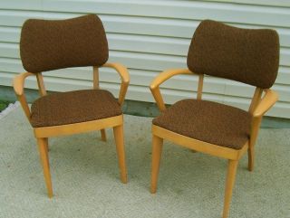 Pair of Heywood Wakefield M 554C Arm Chairs Champagne Armchairs Mid 