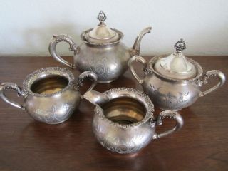   Silverplate VAN BERGH TEA SET (468) Tea Pot Creamer Sugar Waste Bowl