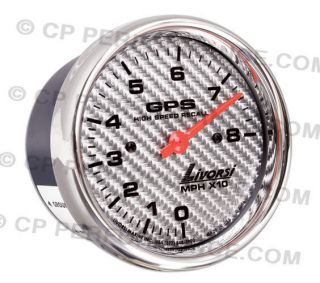 Livorsi GPS Speedometer Gauge Kit 3 3/8, Silver Carbon Fiber, Mega or 