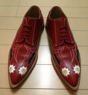 comme des garcons red leather flower shoes