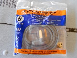 New 3 Prong 6 Foot Dryer Cable Cord 3 Conductor Gray Heavy Duty 30 Amp 