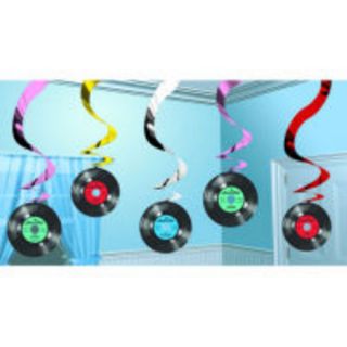 Hanging Swirl Records 50s Party Decorations Hanging Swirls 5 Pack 