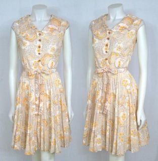 Vintage 60s Sleeveless Collar Pleated Shirt Waist Dress Adorable 