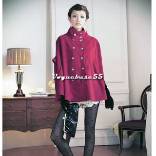 Fashion Cape Wool Women Batwing Double Breasted Poncho Coat Jacket 